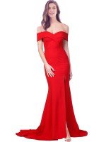 Affordable Criss Cross Full Length Long Crepe Prom Dresses UK with Side Split