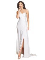 Affordable One Shoulder Floor Length Silky Satin Wedding Dress UK with Side Slit