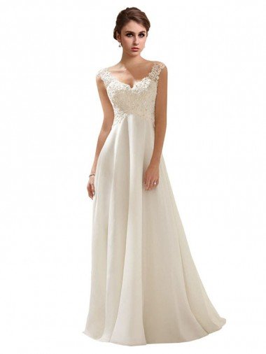 Affordable V-Neck Lace Wedding Dress On Chiffon UK