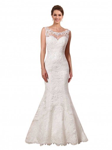 Affordable Bateau Illusion Sweetheart Lace Wedding Dress UK