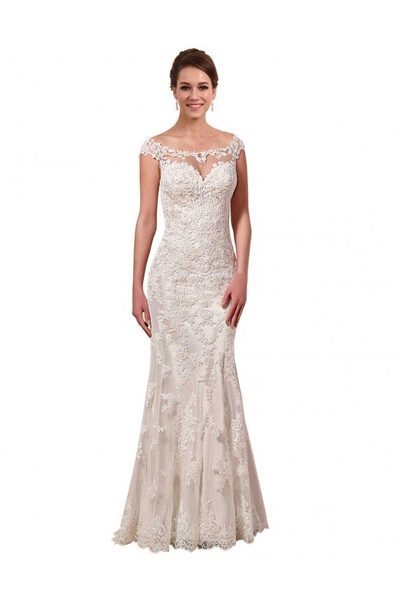 Affordable Illusion Bateau Neckline Fit and Flare Lace Wedding Dress UK