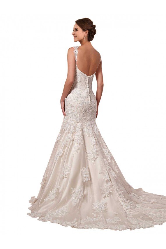 Affordable Open Back Mermaid Tulle Wedding Dress with Lace Bodice UK