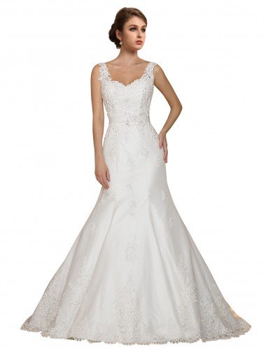 Affordable Sweethart V-Neckline Lace Wedding Dress with Shoulder Straps UK