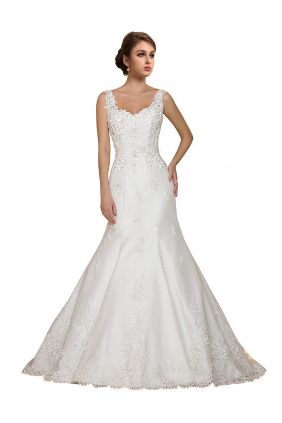 Affordable Sweethart V-Neckline Lace Wedding Dress with Shoulder Straps UK