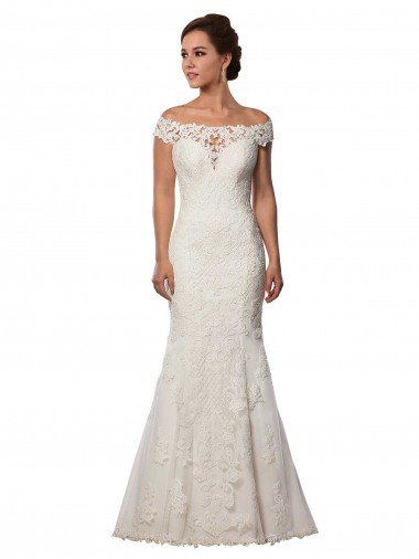 Affordable Modern Off the Shoulder Mermaid Lace Wedding Dress UK