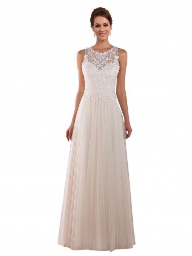 Affordable High Neck A-Line Tulle Wedding Dress with Lace Back UK