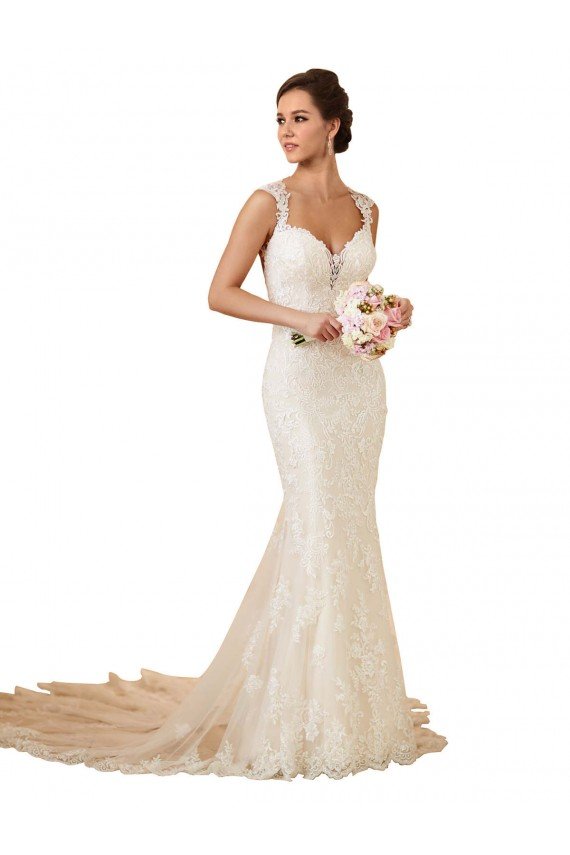 Affordable Modern Chapel Train Sweetheart Mermaid Lace Wedding Dress with Keyhole Back UK