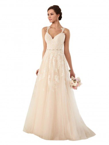 Affordable Sweetheart A-Line Tulle Wedding Dress with Lace Illusion Back UK