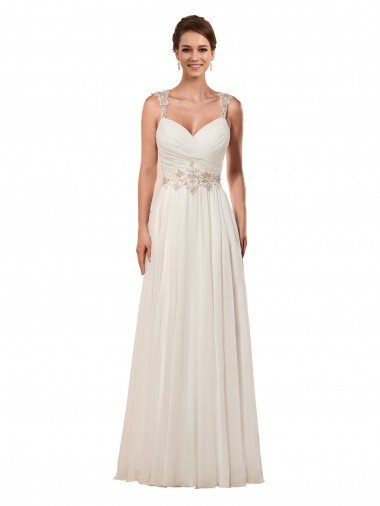 Affordable Sweetheart A-Line Chiffon Wedding Dress with Beaded Shoulder Straps UK