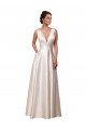 Affordable Deep V-Neck A-Line Satin Wedding Dress with Pockets UK