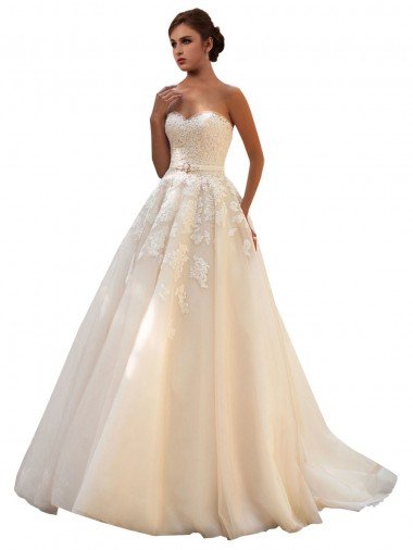 Affordable Sweetheart Ball Gown Tulle Wedding Dress with Lace Bodice UK