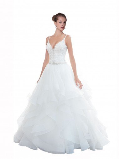 Affordable Spaghetti Straps Ball Gown Beach Wedding Dress with Lace Bodice UK