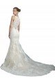 Affordable Deep Illusion Neck Mermaid Tulle Beach Wedding Dress with All Over Lace UK