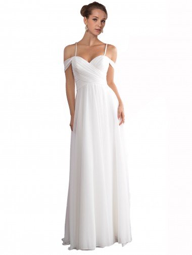 Affordable Off the Shoulder A-Line Ruched Chiffon Beach Wedding Dress UK