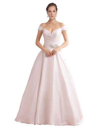 Affordable Off the Shoulder Sweetheart Ball Gown Satin Wedding Dress UK