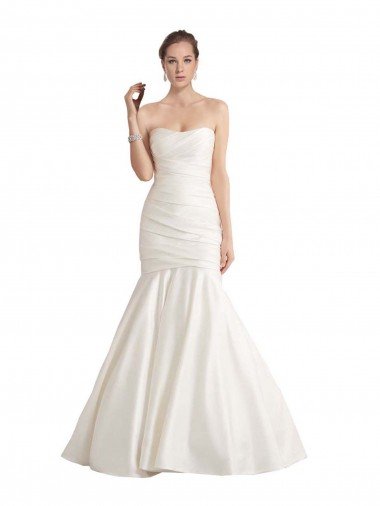 Affordable Strapless Mermaid Ruched Satin Beach Wedding Dress with Low Back UK