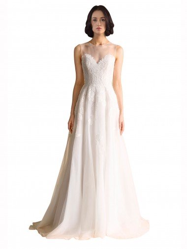 Affordable Illusion Neck A-Line Organza Wedding Dress UK