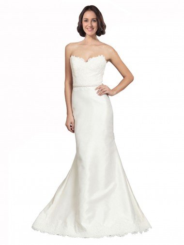 Affordable Trumpet Satin Wedding Dress with Sweetheart Lace Bodice UK