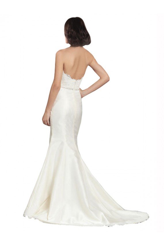 Affordable Trumpet Satin Wedding Dress with Sweetheart Lace Bodice UK