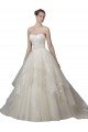 Affordable Strapless Ball Gown Tulle Wedding Dress with Lace Appliques UK