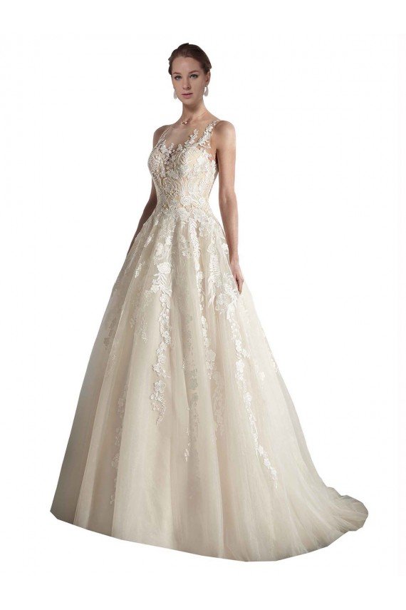 Affordable Illusion Neck A-Line Tulle Wedding Dress UK