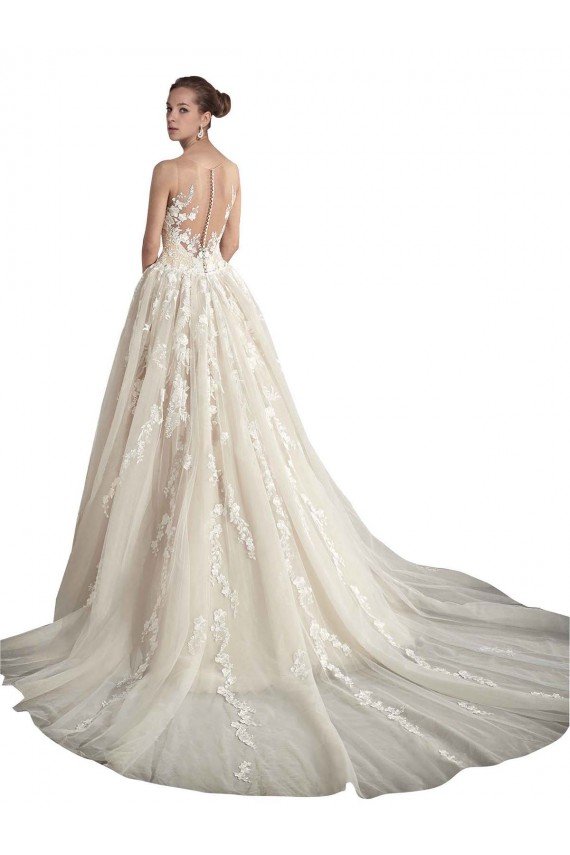 Affordable Illusion Neck A-Line Tulle Wedding Dress UK