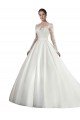 Affordable Long Sleeves Illusion Neck A-Line Satin Wedding Dress with Lace Bodice UK