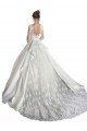 Affordable Long Sleeves Illusion Neck A-Line Satin Wedding Dress with Lace Bodice UK