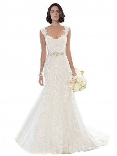 Affordable Off the Shoulder Mermaid Lace Beach Wedding Dress with Beaded Belt UK