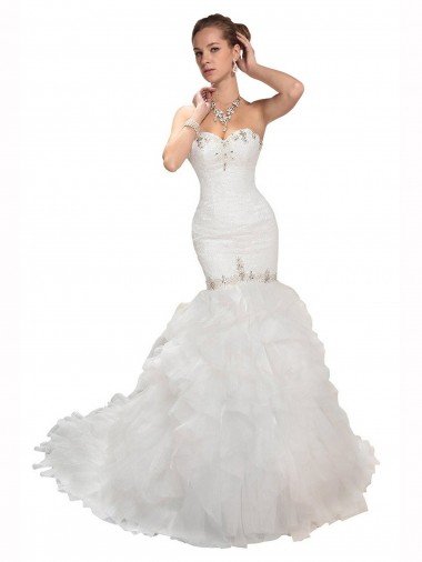 Affordable Sweetheart Mermaid Cascading Organza Wedding Dress UK