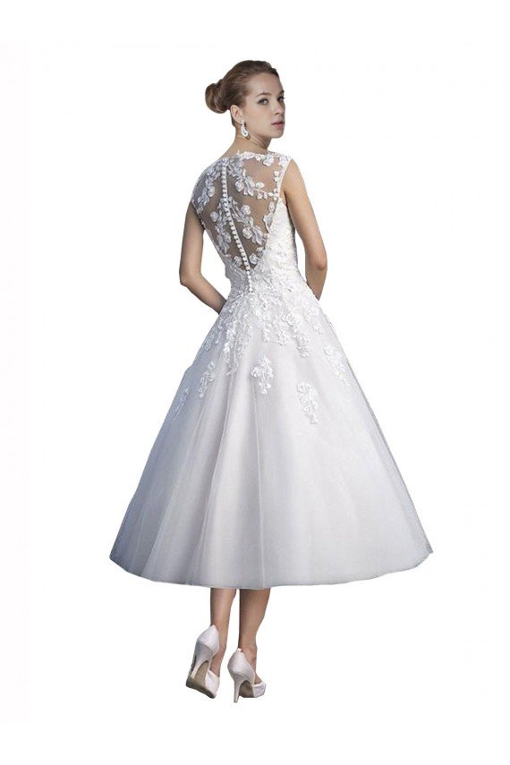 Affordable A-Line Short Tea Length Sweetheart Tulle Lace Beach Wedding Dress UK