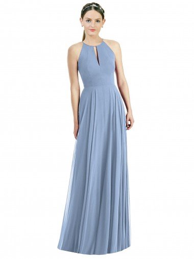 Affordable Keyhole Halter Chiffon Maxi Bridesmaid Dress UK