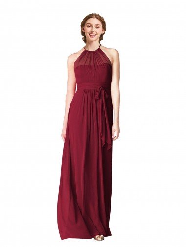 Affordable Halter Neck Chiffon Bridesmaid Dress with Shirred Bodice UK