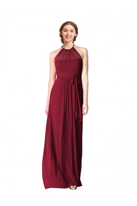 Affordable Halter Neck Chiffon Bridesmaid Dress with Shirred Bodice UK