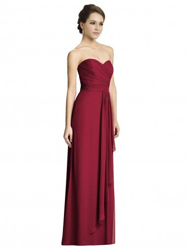 Affordable Long Strapless Chiffon Bridesmaid Dress with Side Slit UK