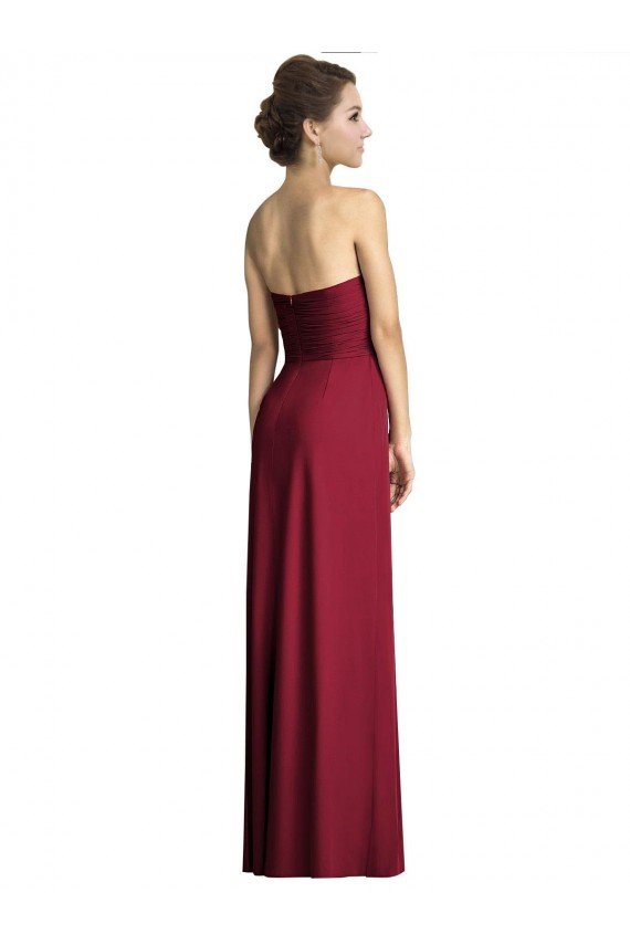 Affordable Long Strapless Chiffon Bridesmaid Dress with Side Slit UK