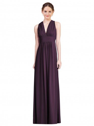 Affordable Long Chiffon V-Neck Bridesmaid Dress with Shirred Bodice UK