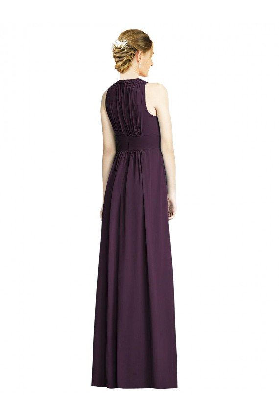 Affordable Long Chiffon V-Neck Bridesmaid Dress with Shirred Bodice UK