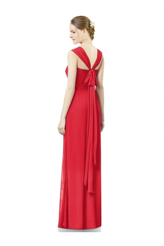 Affordable Long Chiffon Bridesmaid Gown with Neckline Straps UK