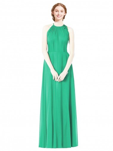 Affordable Halter Neckline Long Chiffon Bridesmaid Dress with Side Bow UK