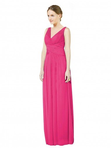 Affordable Sleeveless V-Neck Long Chiffon Bridesmaid Dress with V-Back UK