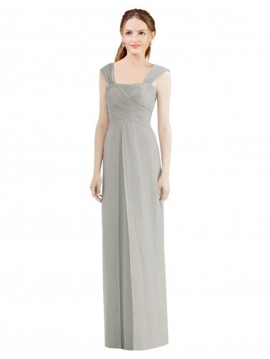 Affordable Full Length Lux Chiffon Dress with Draped Bodice And Shirred Straps UK