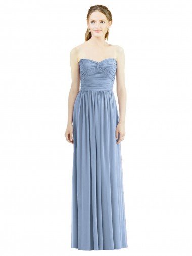 Affordable Strapless Long Chiffon Dress with Sweetheart Neckline And Draped Bodice UK