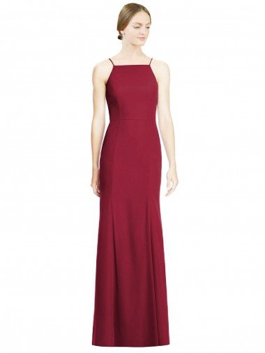 Affordable High Square Trumpet Chiffon Bridesmaid Dress with Lace-Up Open Back UK