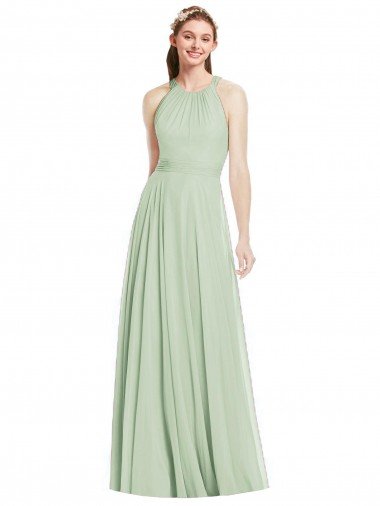 Affordable Open Back Halter Chiffon Bridesmaid Dress with Flowy Bow UK