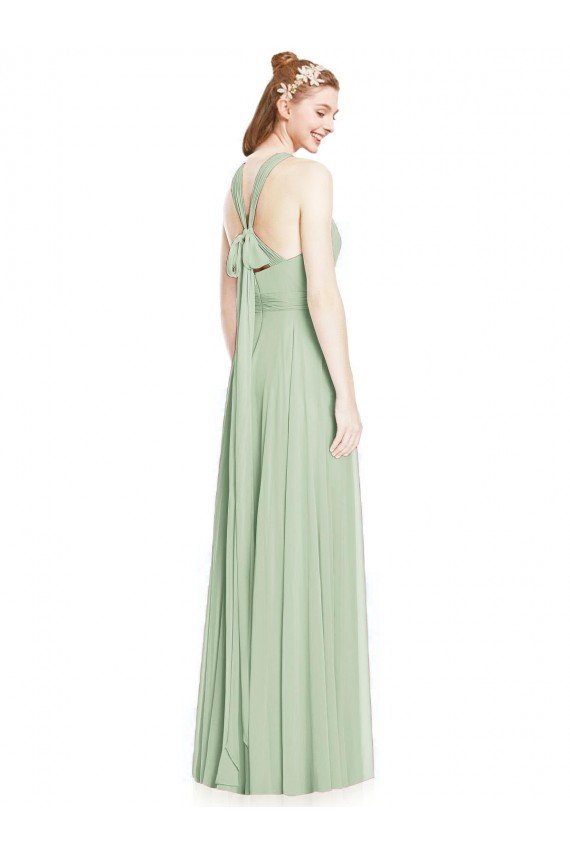 Affordable Open Back Halter Chiffon Bridesmaid Dress with Flowy Bow UK