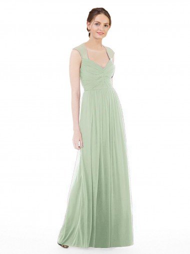 Affordable Sheer Back Cap Sleeves Long Chiffon Bridesmaid Dress  UK