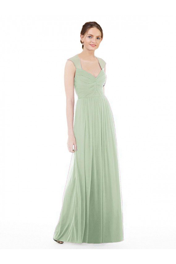 Affordable Sheer Back Cap Sleeves Long Chiffon Bridesmaid Dress  UK