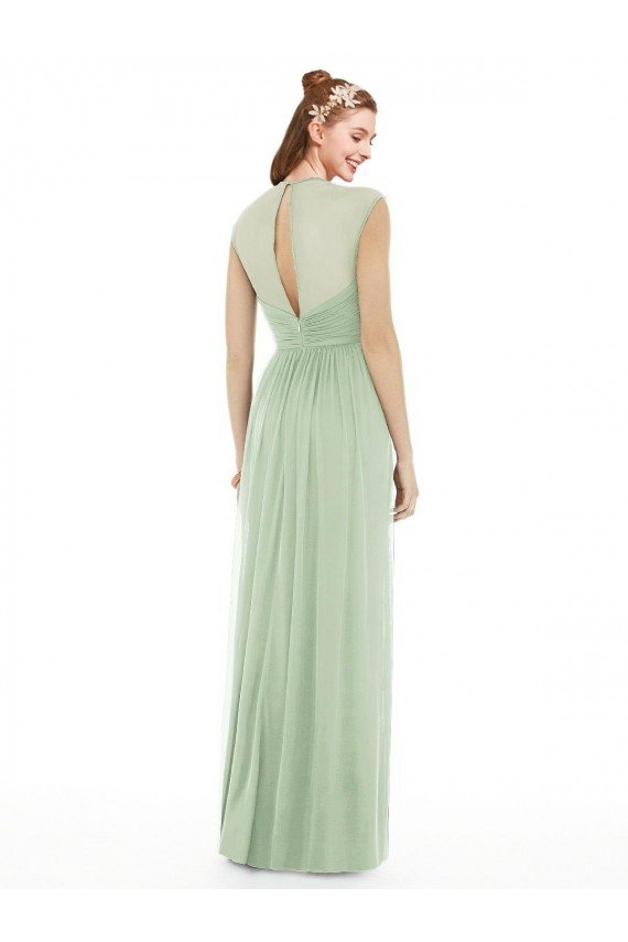 Affordable Sheer Back Cap Sleeves Long Chiffon Bridesmaid Dress  UK