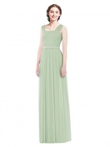 Affordable Sleeveless Chiffon Long Bridesmaid Dress with Shoulder Straps UK